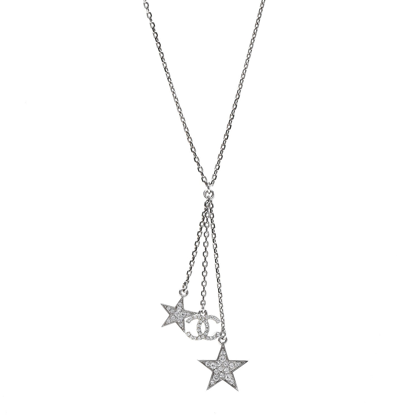 Crystal Glitter Enamel CC Star Drop Necklace Silver