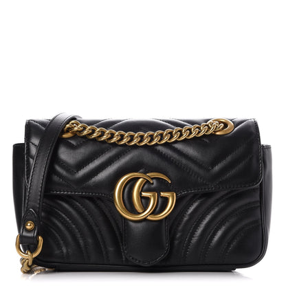 Gucci Calfskin Matelasse Mini GG Marmont Shoulder Bag Black 1 of 11