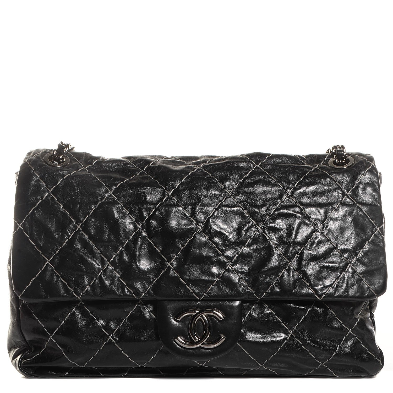 Chanel Glazed Goatskin Double Stitch Maxi Flap Black 1 of 7