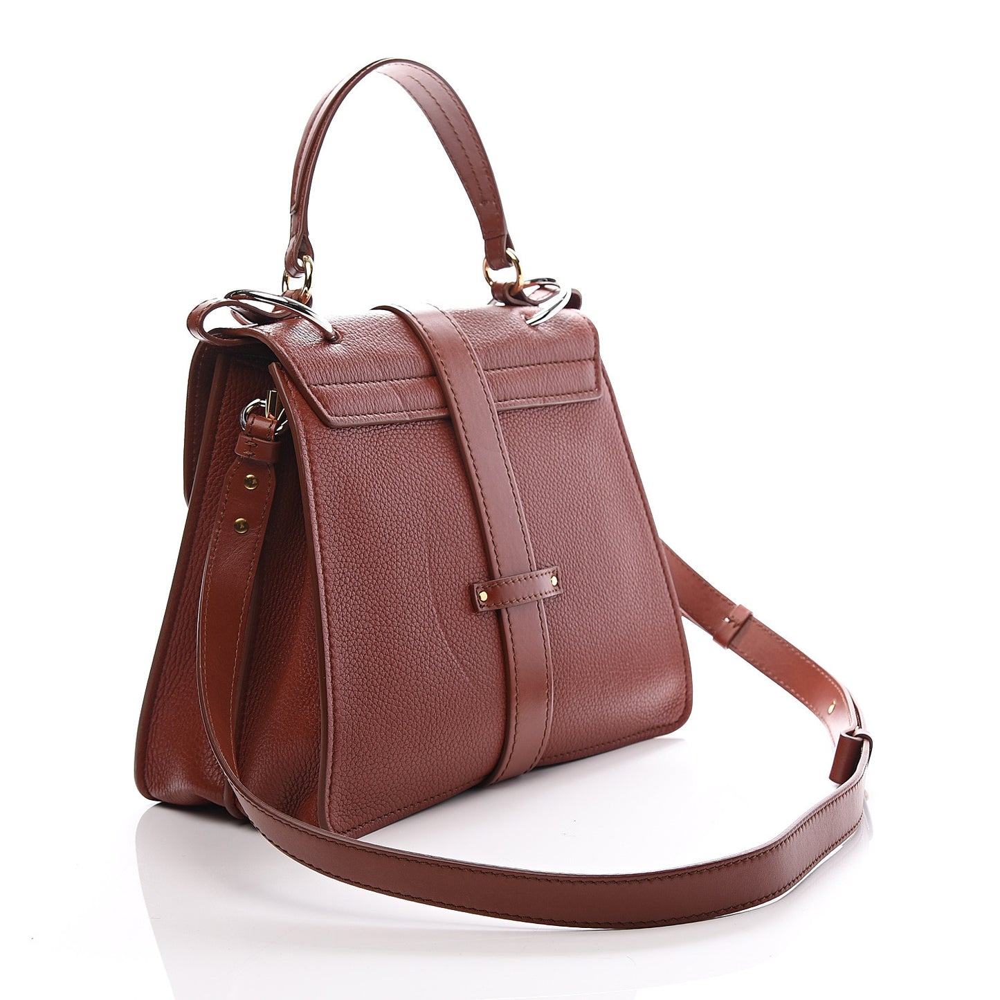 Shiny Grained Calfskin Medium Aby Day Shoulder Bag Sepia Brown