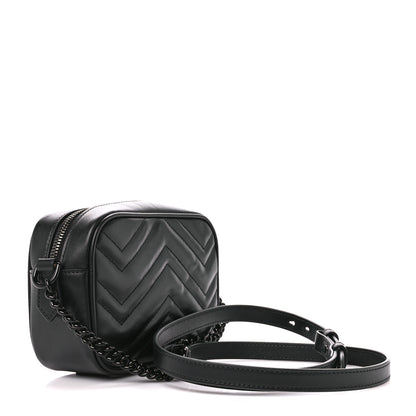 Gucci Calfskin Matelasse Monochrome Mini GG Marmont Chain Shoulder Bag Black 3 of 11