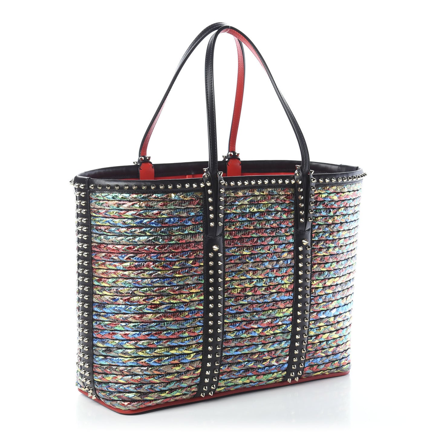 Calfskin Metallic Straw Spikes East West Cabata Tote Multicolor