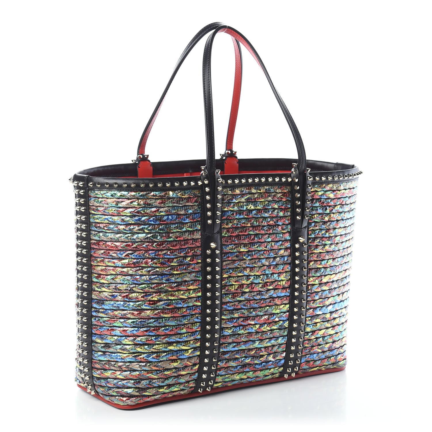 Christian Louboutin Calfskin Metallic Straw Spikes East West Cabata Tote Multicolor 3 of 9