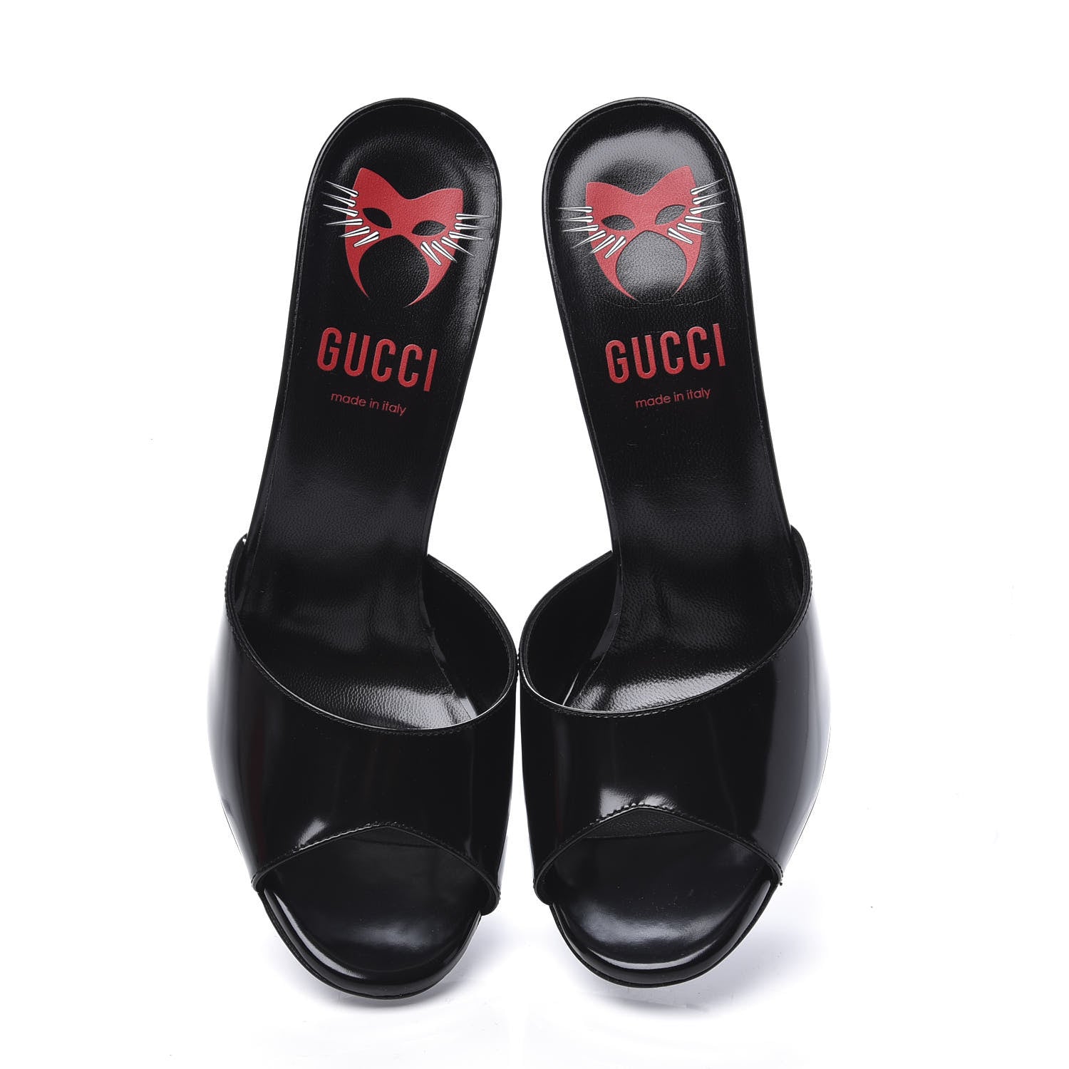 Gucci Polished Calfskin Scarlet High Heel Slide Sandals 39 Black 5 of 11