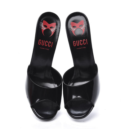 Gucci Polished Calfskin Scarlet High Heel Slide Sandals 39 Black 5 of 11