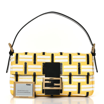 Fendi Satin Sequin Baguette Black Yellow White 3 of 11