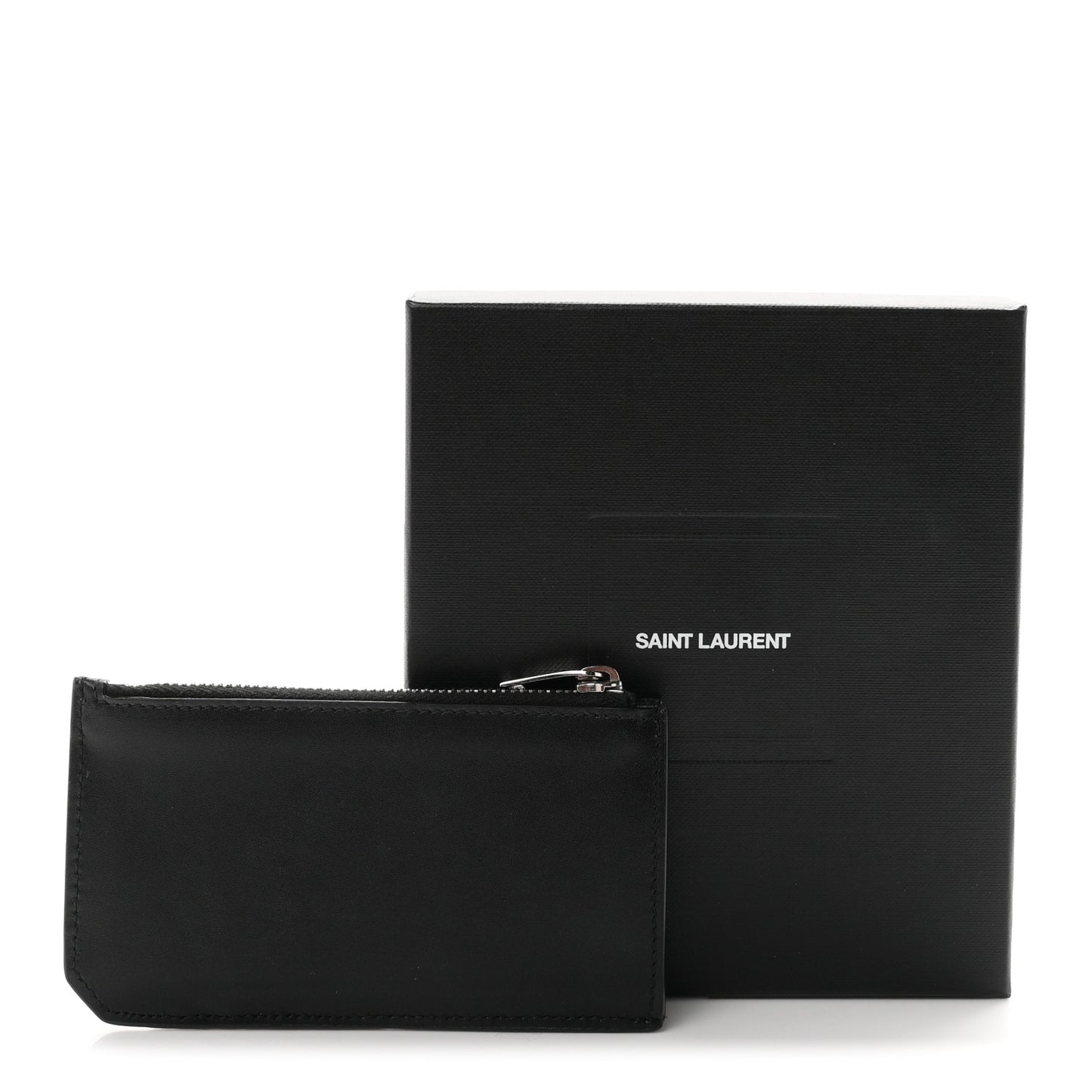 Calfskin 5 Fragments Zip Pouch Card Holder Black