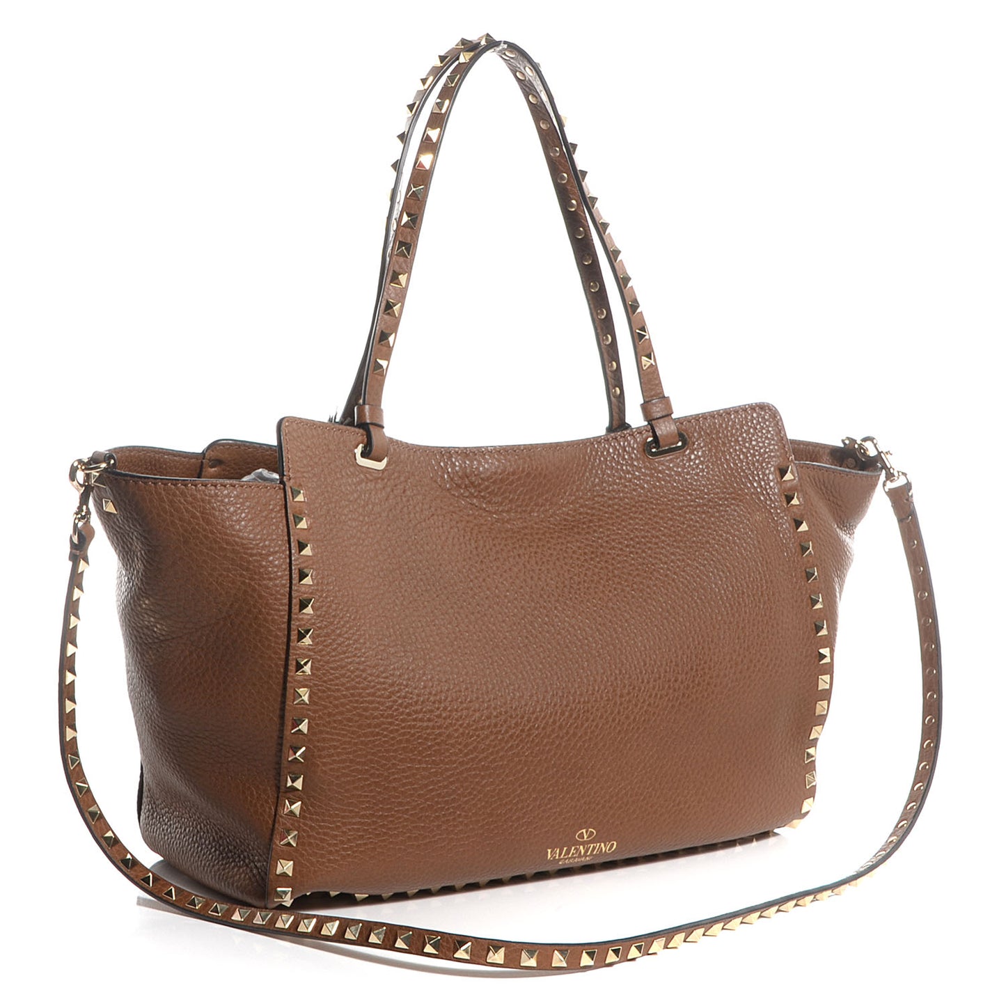 Pebbled Calfskin Medium Rockstud Tote Light Cuir
