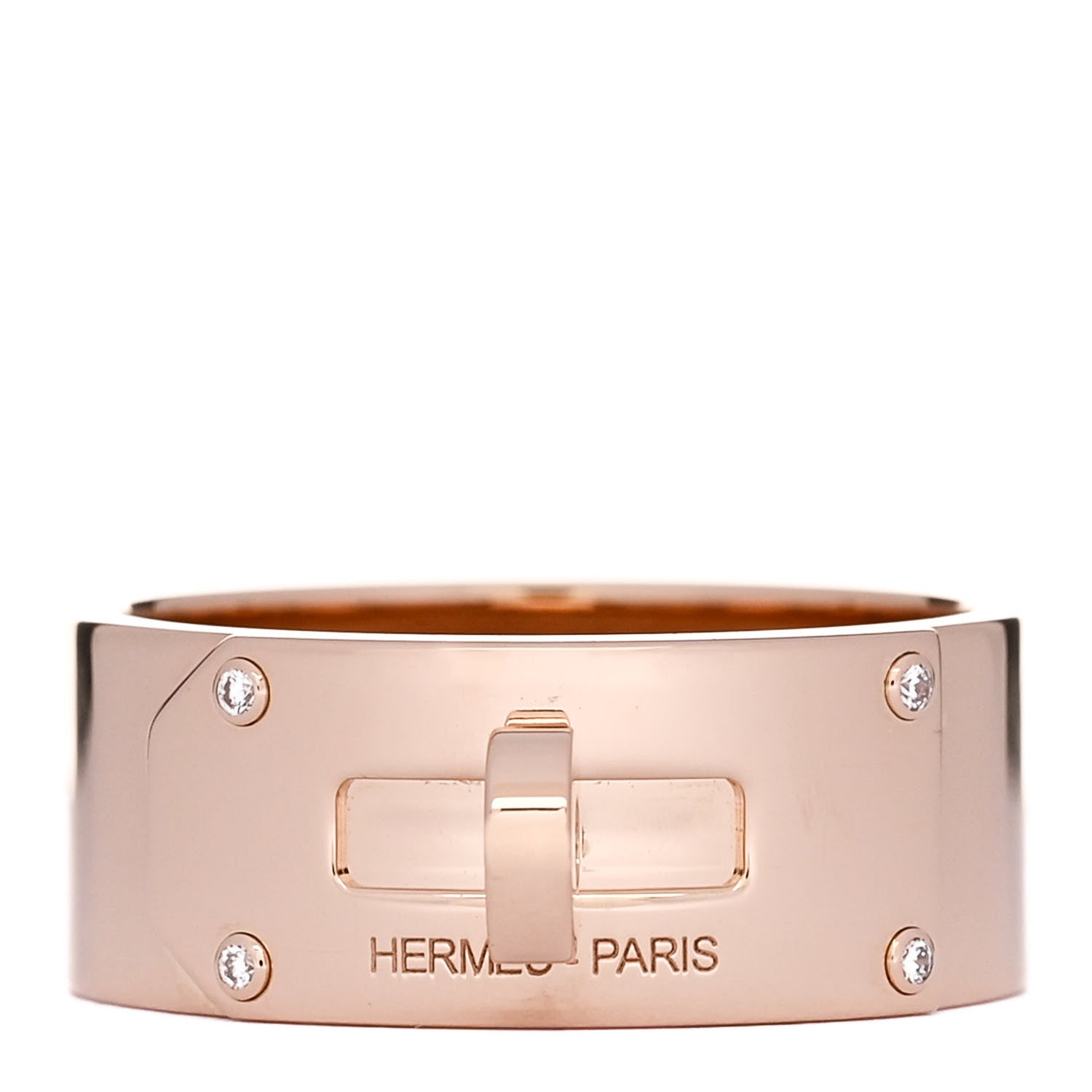 Hermes 18K Rose Gold Diamond GM Kelly Ring 55 7.25 1 of 6