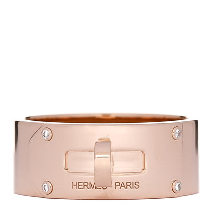 Hermes 18K Rose Gold Diamond GM Kelly Ring 55 7.25 1 of 6