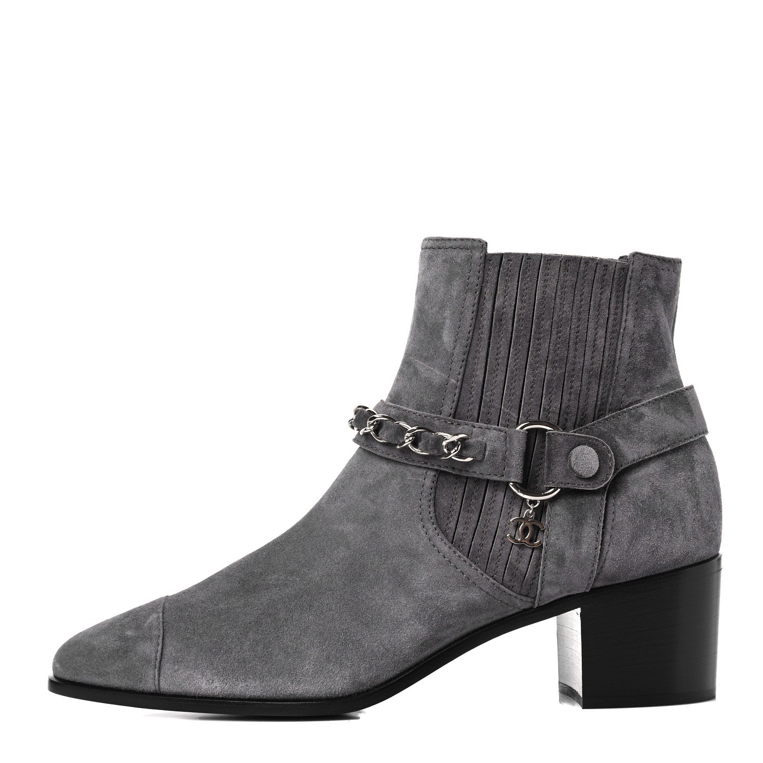 Chanel Suede CC Cap Toe Chain Boots 40 Grey 1 of 6