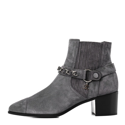 Chanel Suede CC Cap Toe Chain Boots 40 Grey 1 of 6