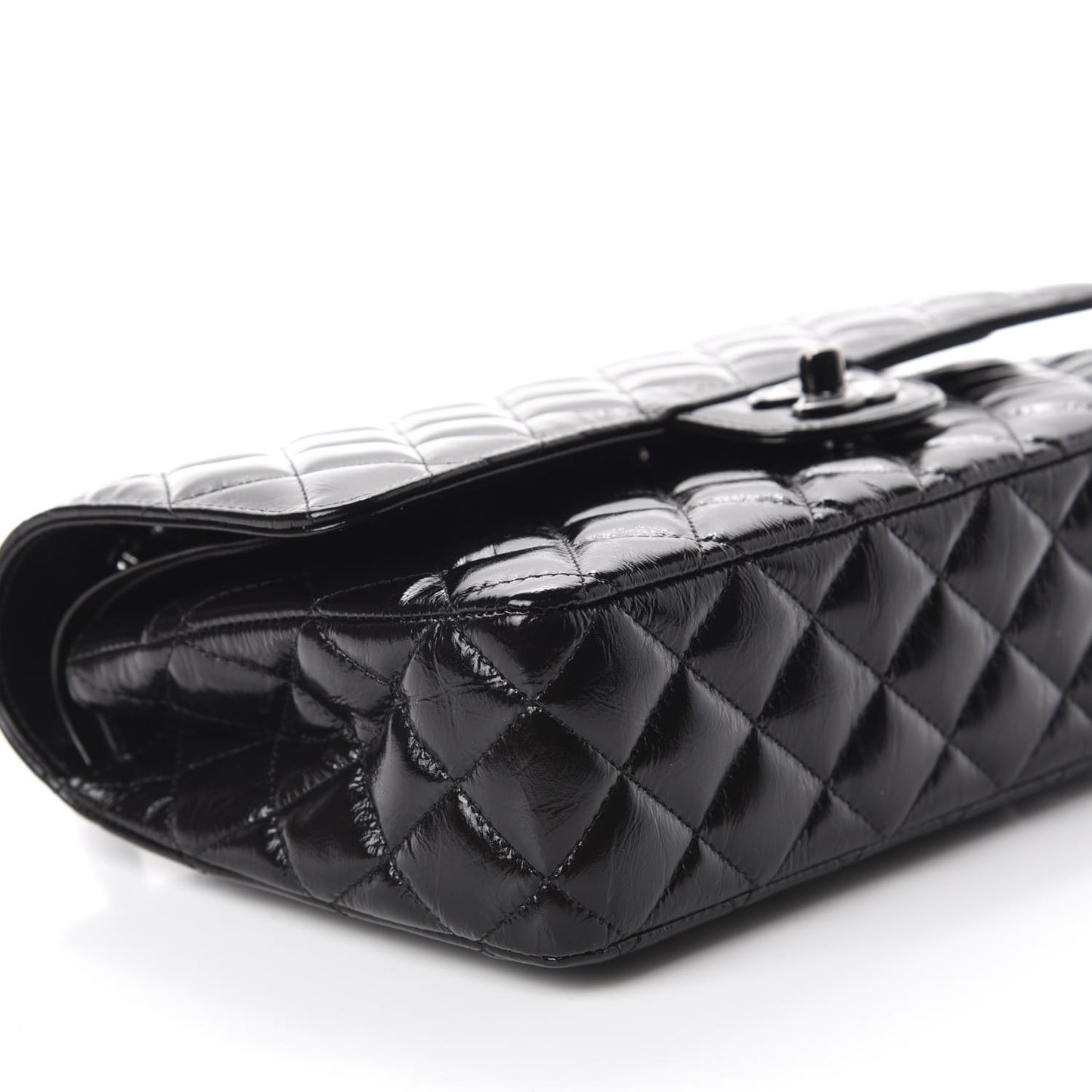 Shiny Crumpled Calfskin Quilted Medium Double Flap So Black