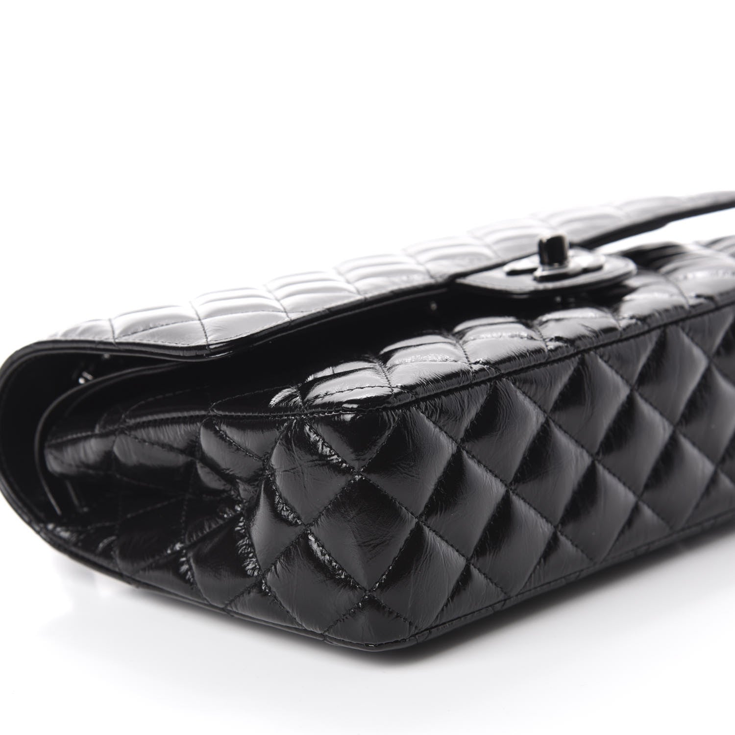Chanel Shiny Crumpled Calfskin Quilted Medium Double Flap So Black 6 of 11
