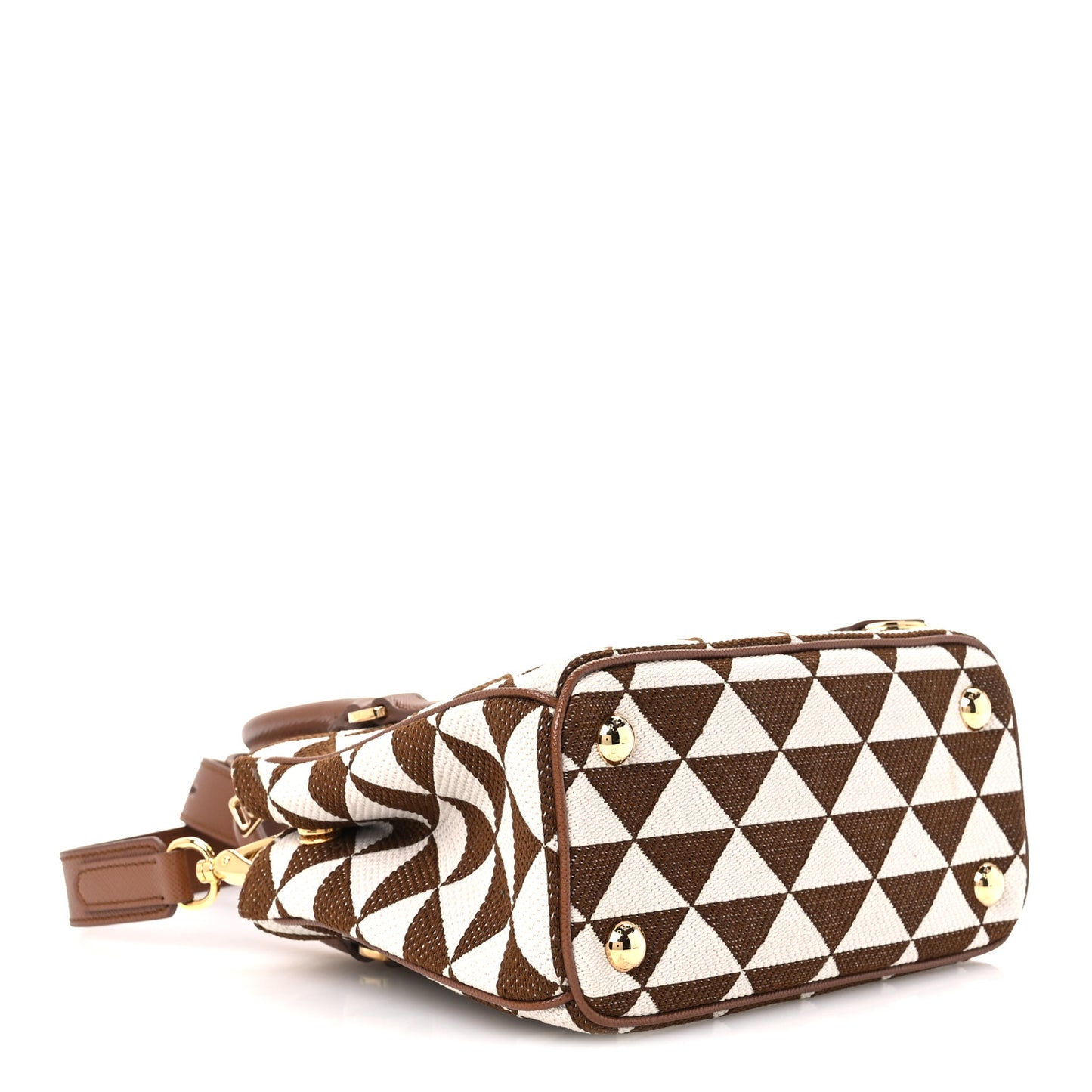 Jacquard Saffiano Triangolo Symbole Embroidered Mini Galleria Double Zip Tote Tabacco Talco
