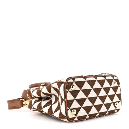 Prada Jacquard Saffiano Triangolo Symbole Embroidered Mini Galleria Double Zip Tote Tabacco Talco 4 of 10