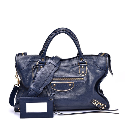 Balenciaga Chevre Gold Metallic Edge Hardware City Bleu Nuit Dark Sea 1 of 12