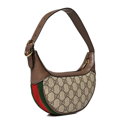 Gucci GG Supreme Monogram Textured Calfskin Web Mini Ophidia Half Moon Hobo Beige Ebony New Acero 3 of 9