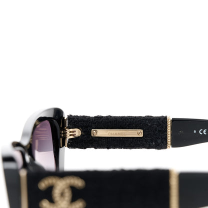Chanel Acetate Tweed Wool CC Rectangle Sunglasses 5514 Black 7 of 10