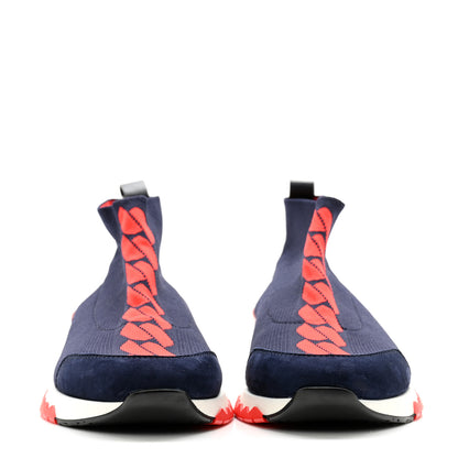Hermes Knit Calfskin Velvet Womens Volo Sneakers 37.5 Bleu Diplomatique 2 of 8
