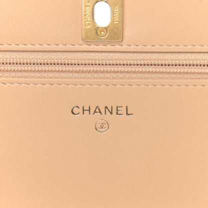 Chanel Lambskin Quilted CC Pearl Crush Wallet on Chain WOC Beige 6 of 13