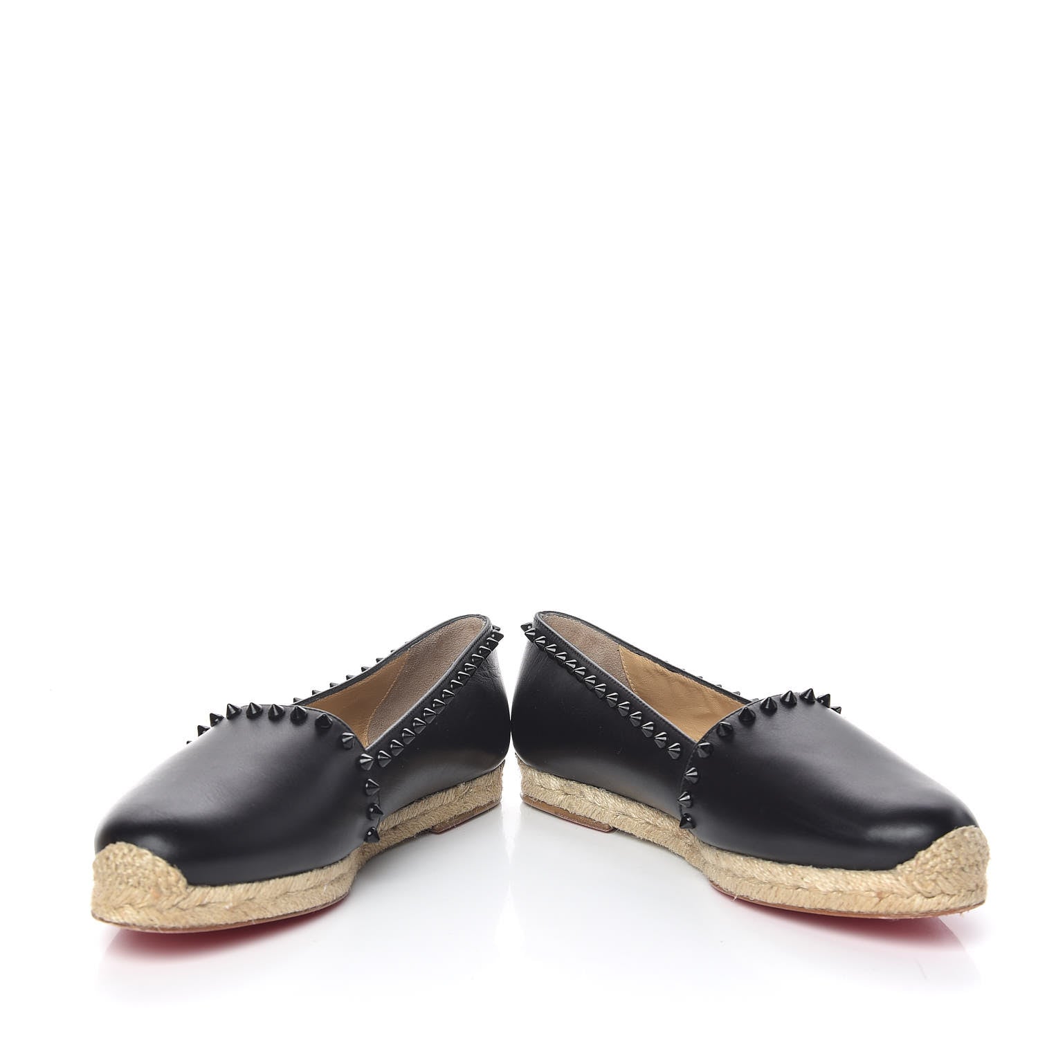 Christian Louboutin CHRISTIAN LOUBOUTIN Calfskin Spikes Ares Flat Espadrilles 38 Black 5 of 12