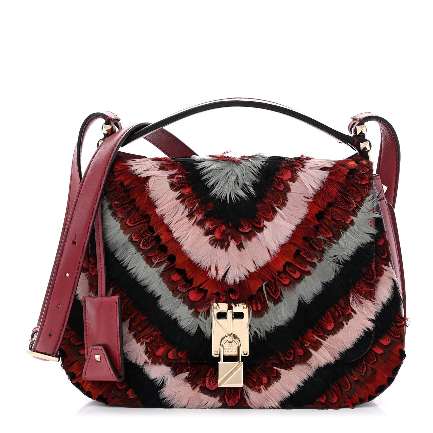 Calfskin Piper Feather Joylock Flap Messenger Bag Red