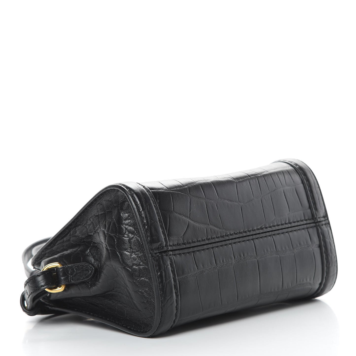 Calfskin Crocodile Embossed Mini Skull Padlock Zip Around Tote Black