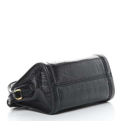 Alexander McQueen Calfskin Crocodile Embossed Mini Skull Padlock Zip Around Tote Black 5 of 17