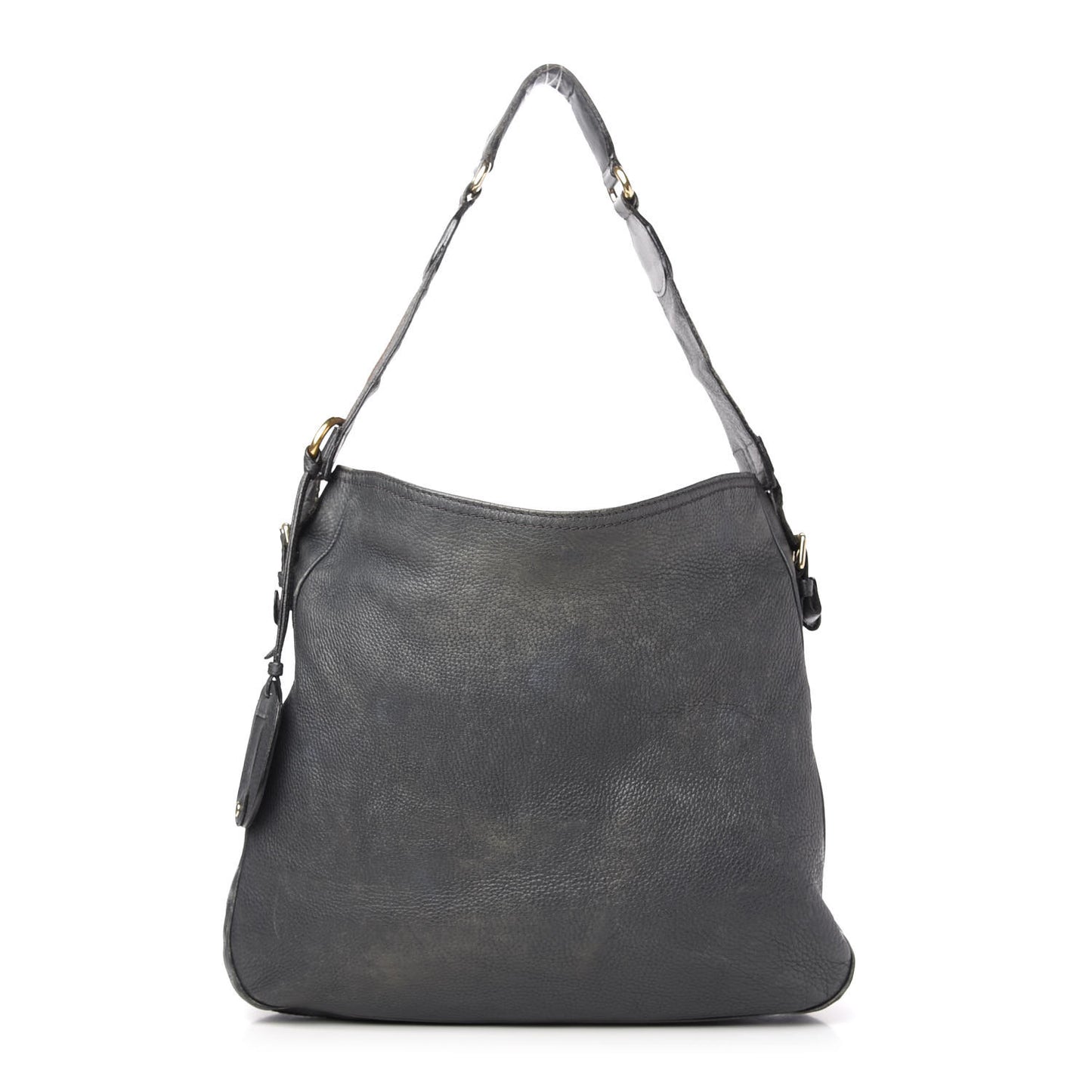 Pebbled Calfskin Medium Heritage Shoulder Bag Charcoal Grey