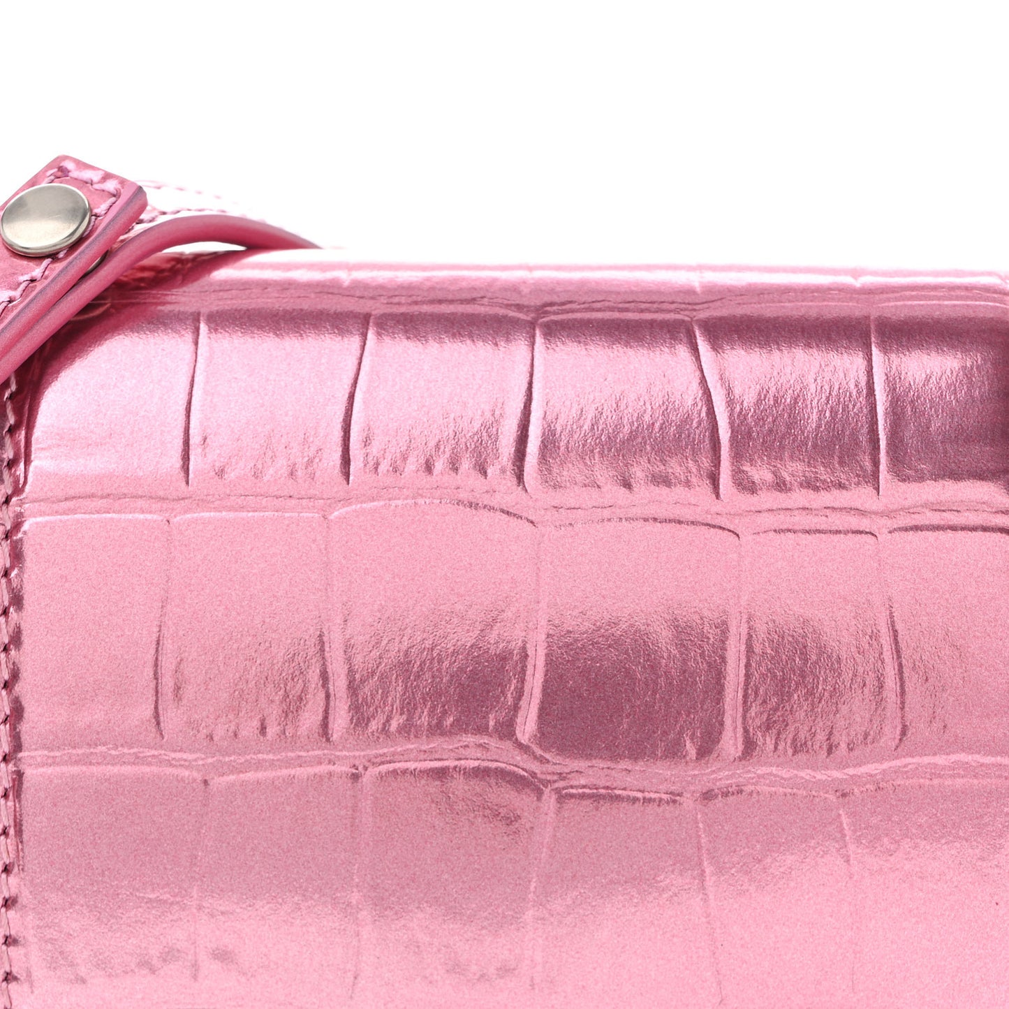 Metallic Shiny Calfskin Crocodile Embossed Hourglass Chain Bag Pink