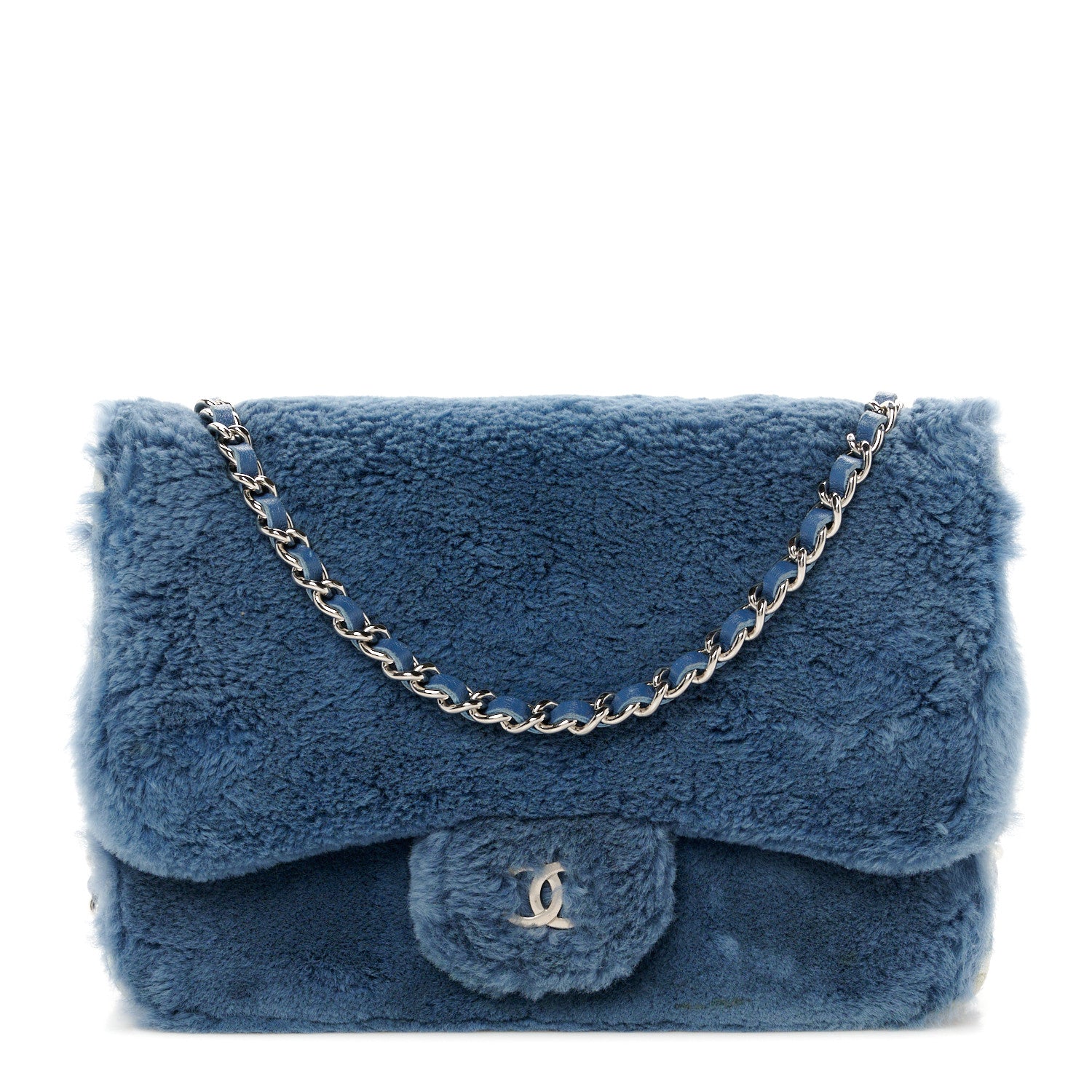 Chanel Rabbit Fur Wallet On Chain WOC Blue 1 of 11