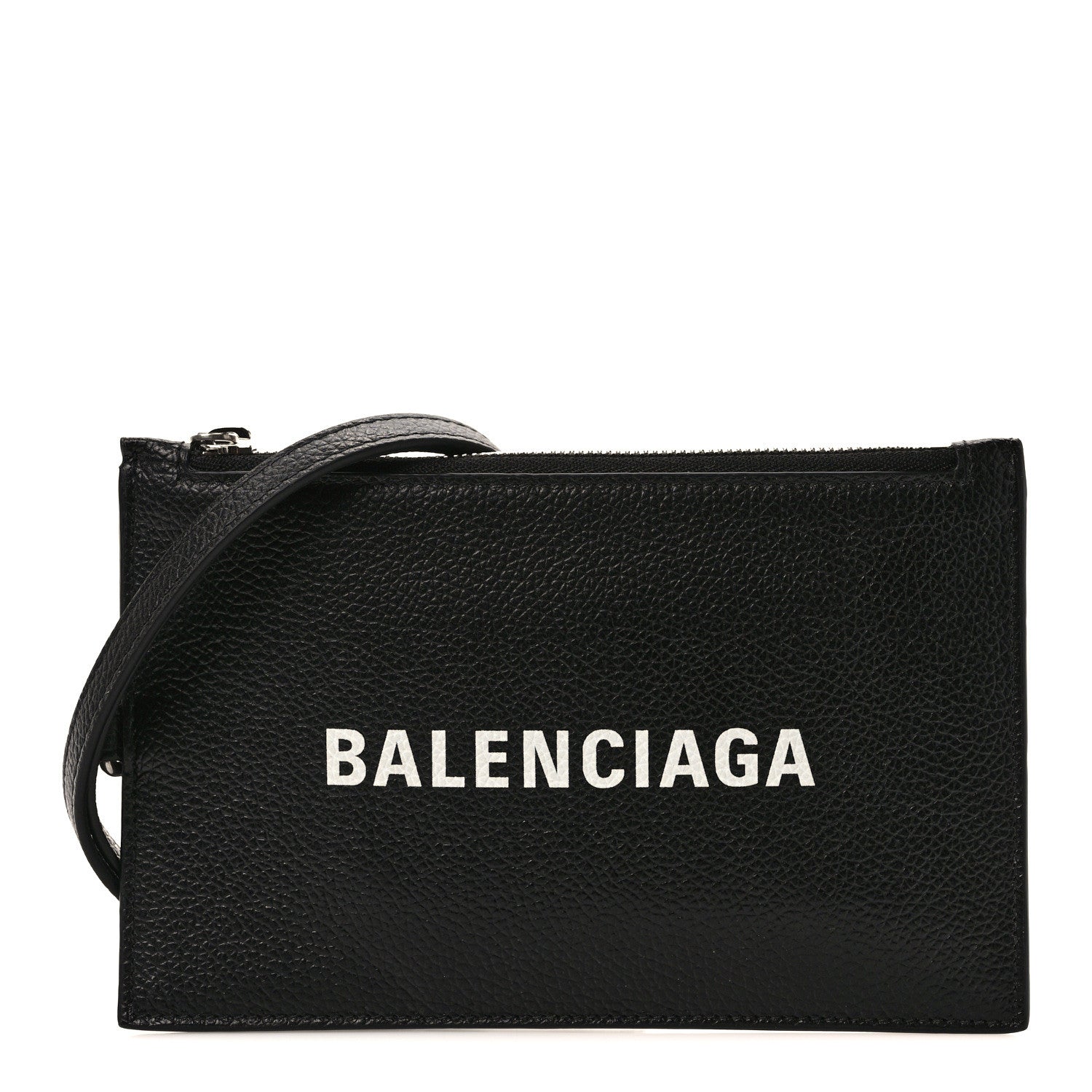 Balenciaga Grained Calfskin Logo Cash Passport Photo ID Zip Holder Black White 1 of 6