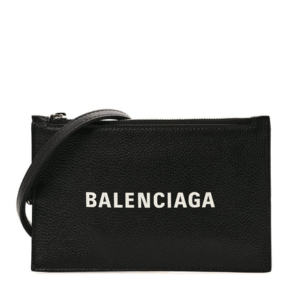 Balenciaga Grained Calfskin Logo Cash Passport Photo ID Zip Holder Black White 1 of 6