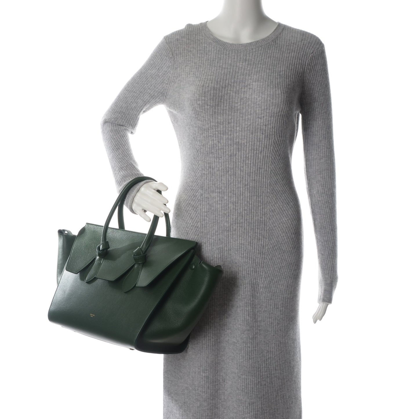 Crisped Calfskin Small Tie Knot Tote Dark Green