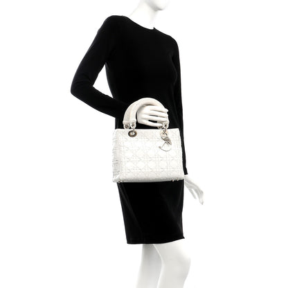 Christian Dior Lambskin Stitched Woven Medium Lady Dior White 2 of 16