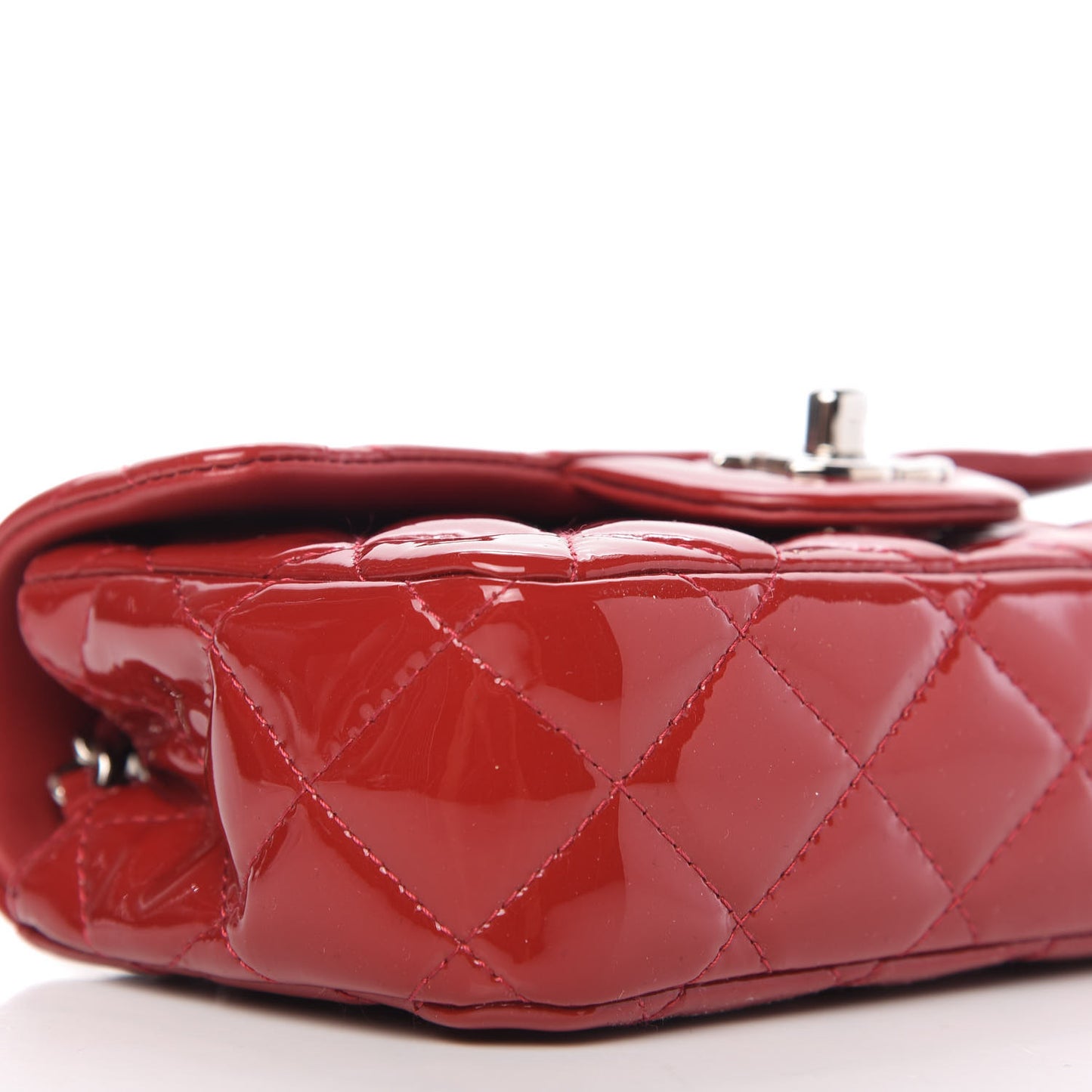 Patent Calfskin Quilted Extra Mini Rectangular Flap Red