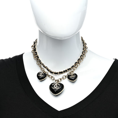 Chanel Metal Lambskin Resin Quilted CC Heart Necklace Black Gold 2 of 6