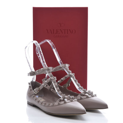 Valentino Garavani Calfskin Lacquered Monochrome Rockstud Cage Ballerina Flats 38.5 Poudre 8 of 8