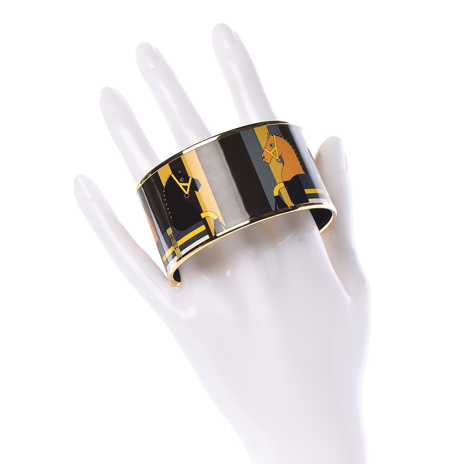 Hermes Enamel Printed Nouveau Rocabar Extra Wide Bracelet 62 2 of 5