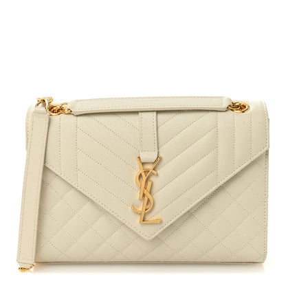 Saint Laurent Grain De Poudre Textured Mixed Matelasse Medium Triquilt Monogram Satchel Crema Soft 1 of 9