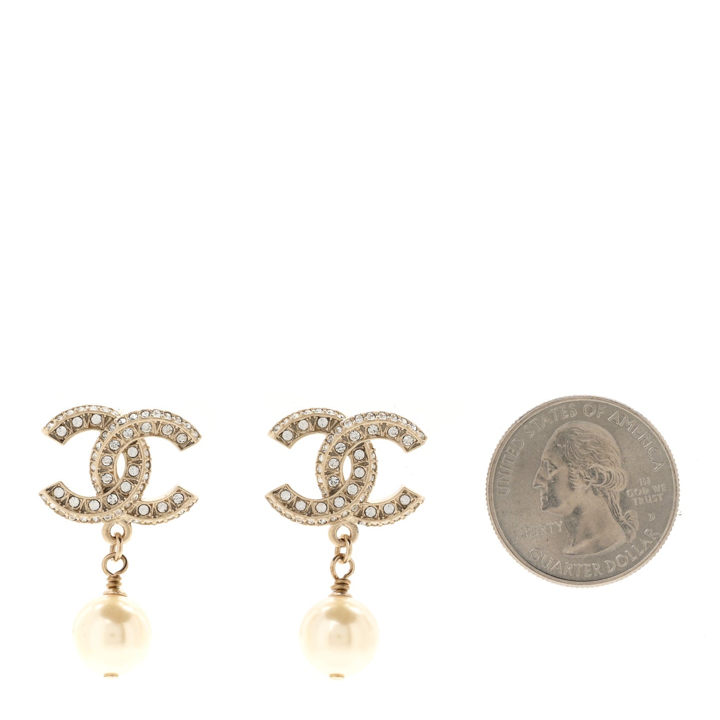 Crystal Pearl CC Drop Earrings Gold
