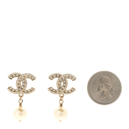Chanel Crystal Pearl CC Drop Earrings Gold 2 of 5