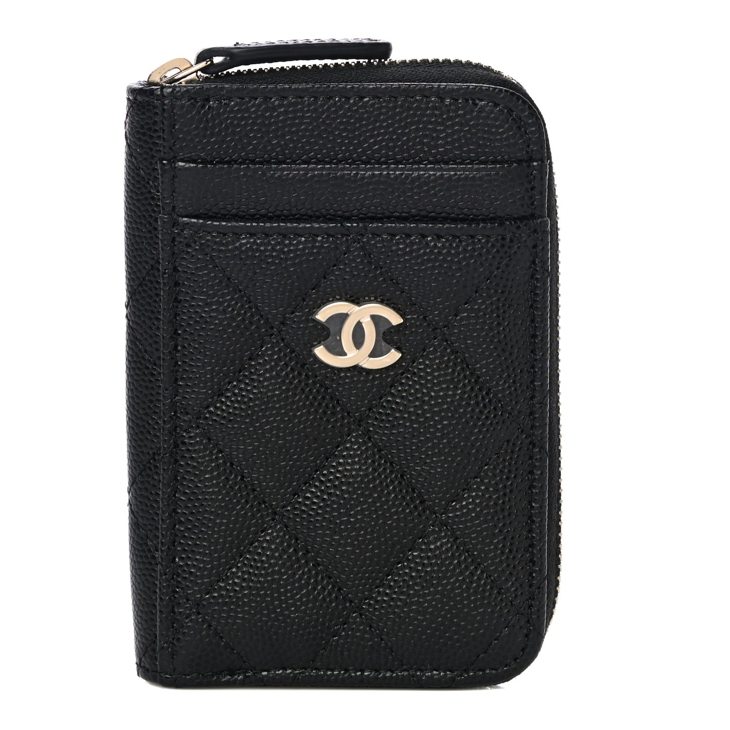Caviar Quilted Zip Card Holder Black