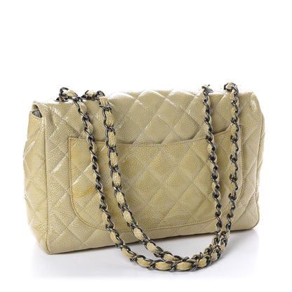 Chanel Crinkled Patent Quilted Jumbo Single Flap Light Beige 3 of 16