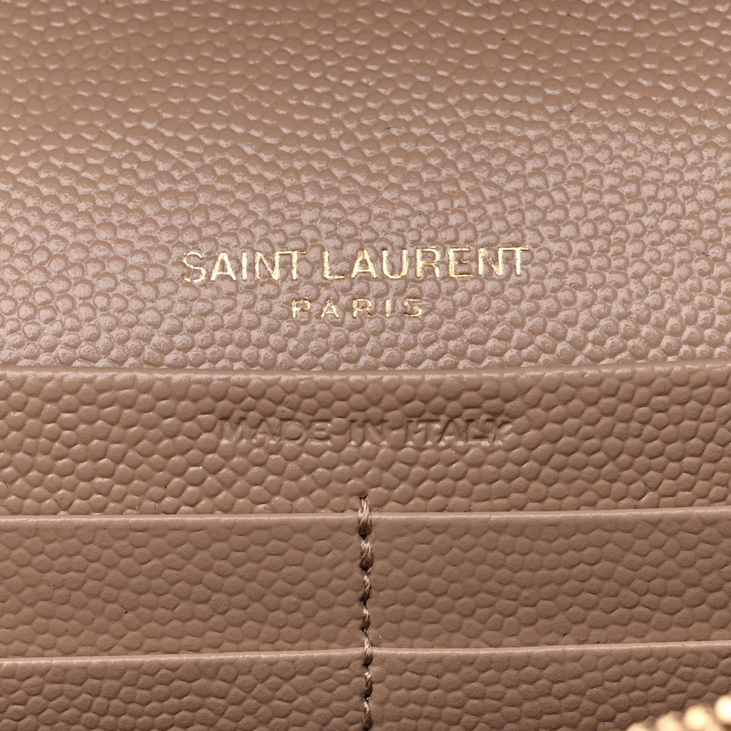 Saint Laurent Grain De Poudre Matelasse Chevron Monogram Chain Wallet Dark Beige 7 of 11