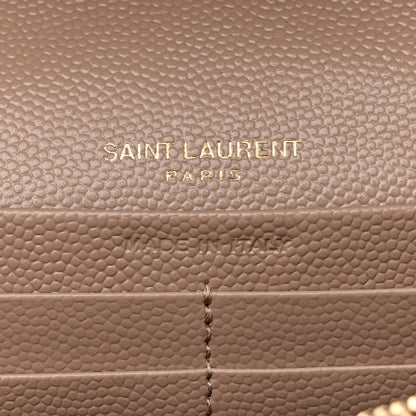 Saint Laurent Grain De Poudre Matelasse Chevron Monogram Chain Wallet Dark Beige 7 of 11