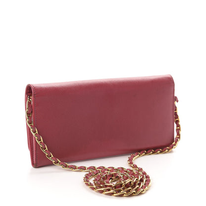 Prada Saffiano Metal Oro Chain Wallet Peonia 3 of 10