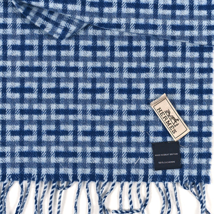 Hermes Cashmere H Ecossais Muffler Marine Bleu 3 of 3