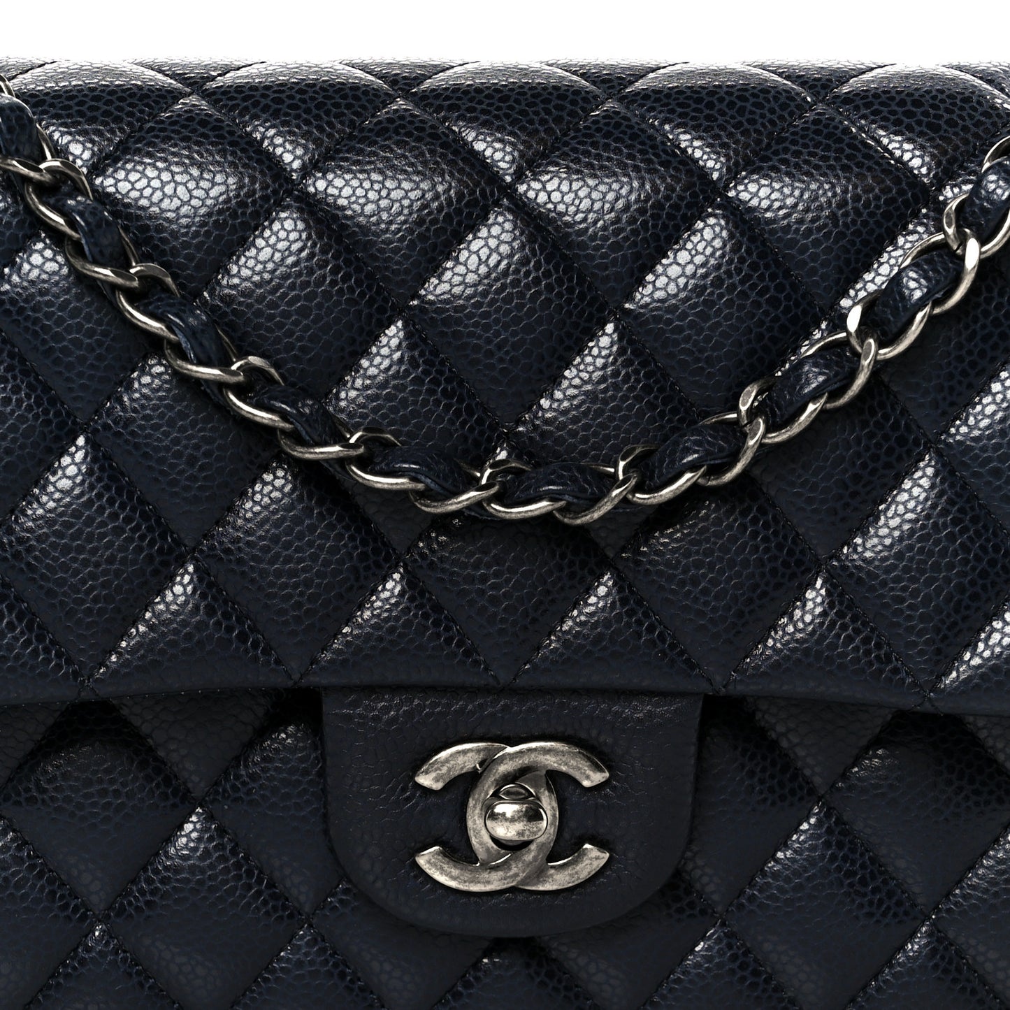 Caviar Quilted Medium Double Flap Navy